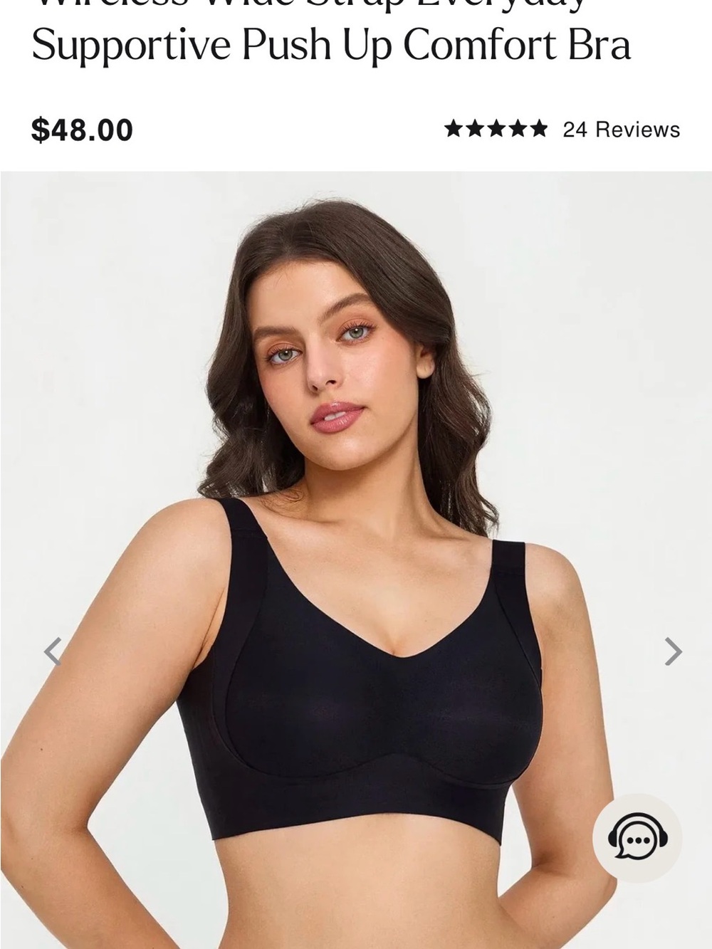 Wireless Wide Strap Everyday Supportive Push Up Comfort Bra - Black